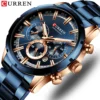 Curren ساعة رجالي بلو ديال سوار فولاذي غير قابل للصدأ تاريخ رجال الأعمال ساعات رجالي مقاوم للماء الكماليات ساعات معصم رجالي للرجال