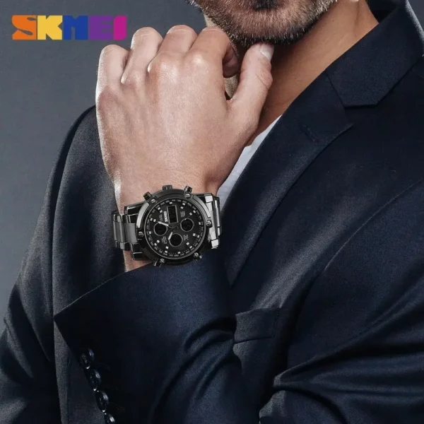 ساعة يد Skmei للعد التنازلي بحزام فولاذي ساعة يد رقمية للرجال ساعة كوارتز رجالية ثلاثية مرات ساعة معصم رجالية 1389