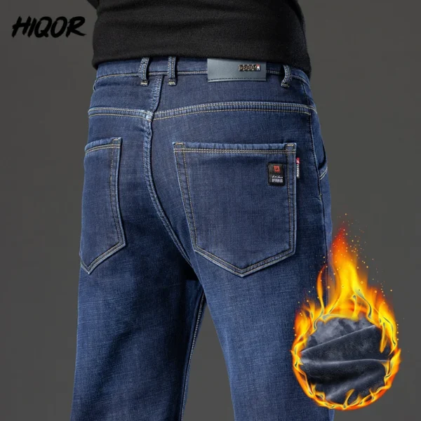 Hiqor-جينز صوفي سميك للرجال ، بنطلون مستقيم ، عمل ، كاجوال ، كلاسيكي ، أزرق ، أسود ، عمل ، بنطلون جينز ، رجل ، شتاء