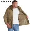 LZLLTT الرجال الشتاء الدافئة سترات رجالي جاكيت من الصوف سترات الرجال عادية القطن في الهواء الطلق الفراء خندق مبطن الستر معاطف