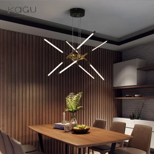 ثريا حديثة جلوس وغرفة طعام وغرفة نوم بتصميم أسود، مزودة بإضاءة LED تُركب على السقف.