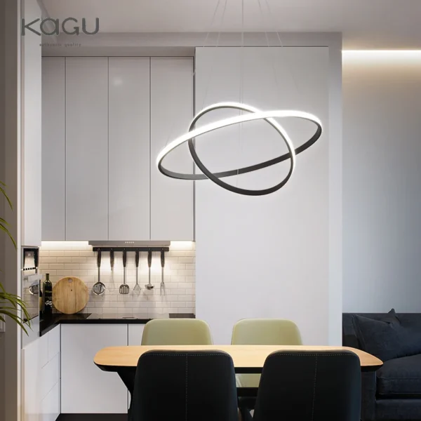 الحديثة قلادة مصباح Led خواتم دائرة سقف معلق الثريا الأسود Loft المعيشة غرفة الطعام المطبخ إضاءة داخلية تركيبات