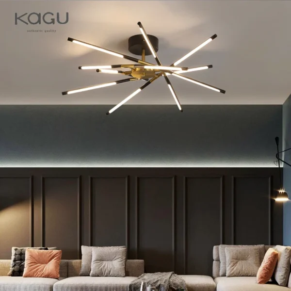 ثريا حديثة جلوس وغرفة طعام وغرفة نوم بتصميم أسود، مزودة بإضاءة LED تُركب على السقف.