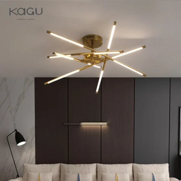 ثريا حديثة جلوس وغرفة طعام وغرفة نوم بتصميم أسود، مزودة بإضاءة LED تُركب على السقف.